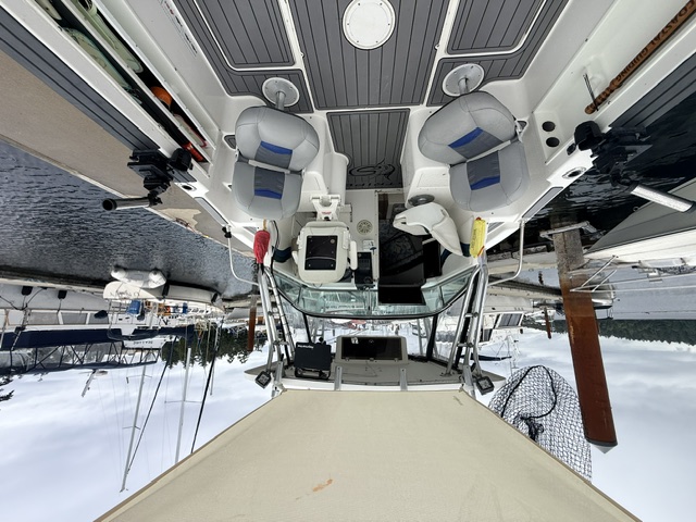 Clean, covered cabin aboard the charter boat